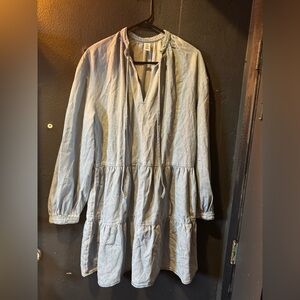 &Denim Light Wash V-Neck Long Sleeve Dress Size XS